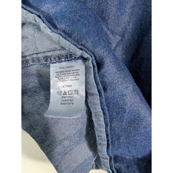 Ann Taylor Blue Chambray V Neck Ruffle Sleeve Blouse Women's XL 100% Lyocell N92 - Picture 4 of 6